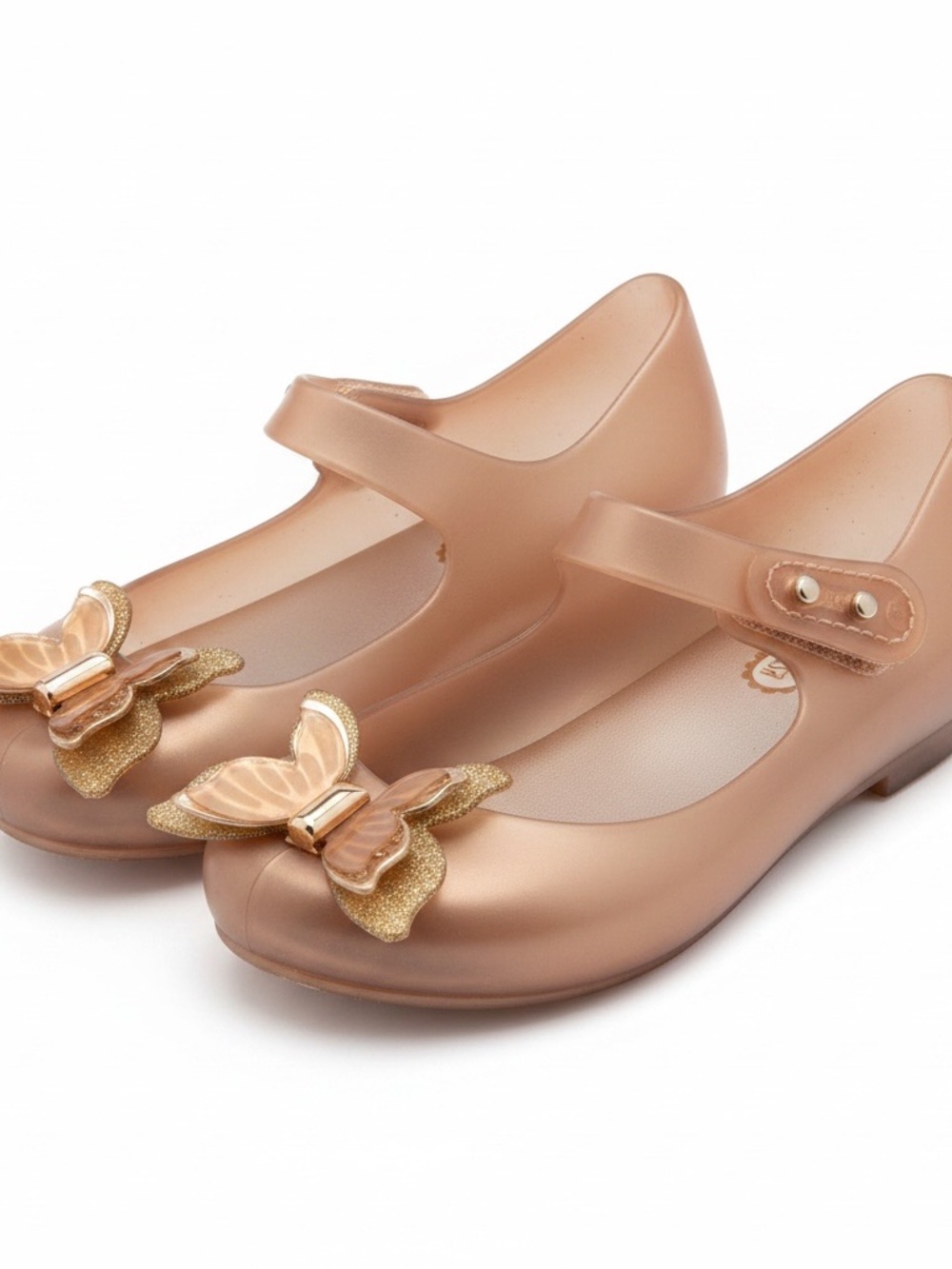 Mini Melissa Girls Size 8 Gold Butterfly Mary Jane Jelly Shoes